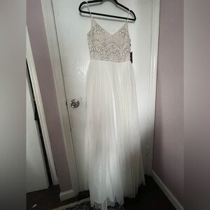 NEW Adrianna Papell BHLDN White Dress with Silver Accents